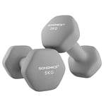 SONGMICS Dumbbells Set of 2 2 x 5kg Dumbbells Set Dumbbells Hexagon Neoprene Coating Strength Training Workout Fitness Training Home Dove Grey SYL910G01