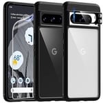 TAURI 5 in 1 Black Case for Google Pixel 8 Pro Case, and 2X Screen Protector+2X Camera Lens Protector, [Not-Yellowing] Shockproof Phone Case 6.7 inch