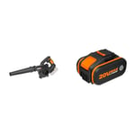 WORX - Souffleur sans Fil 20V-2Ah - WX094.9 & Batterie Lithium-ION - Batterie Longue Durée - pour Outils sans Fil - 20 V de Puissance