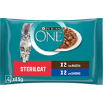 Purina One Sterilcat Filettini en Sauce Aliments humides pour Chats stérilisés au Canard et aux Sardines, 4 enveloppes de 85 g