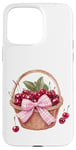 Coque pour iPhone 15 Pro Max Noeud coquette rose sur un panier en osier avec cerises