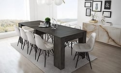 Dmora Table à manger moderne, Console extensible jusqu'à 10 places, Dimensions 90 x 51 x 77 cm (jusqu'à 237 avec rallonges), Anthracite - Couleur oxyde