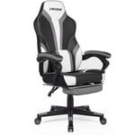 Chaise Gaming, Fauteuil Gamer, Siège Ergonomique avec Dossier Haut, Fauteuil de Bureau avec Assis Rembourré, Repos-Pieds Pliable, Accoudoirs