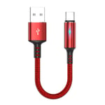 Kompakt USB C till USB A Laddnings- och datakabel 2,4A laddarsladd Tråd 25 cm kort sladd, material av nylon och aluminiumlegering Red