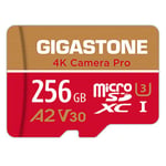 Gigastone [5-Yrs Free Data Recovery 256GB Micro SD Card, 4K Camera Pro, A2 V30 for Smartphone, Gopro, Action Cams, 4K UHD Video, Nintendo-Switch Compatible, Up to 100MB/s, UHS-I U3 C10 with Adapter