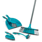 Beldray LA024152TQEU Kit de Nettoyage Deluxe avec 5 Accessoires, Ensemble Pelle et Balayette, Balai, Brosse à Récurer et Brosse à Vaisselle - Balai est idéal pour poils animaux, Turquoise