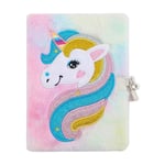 Flickors Barn Unicorn Hemlig Dagbok med Lås och Nyckel Fuzzy Plush Journal Anteckningsbok Julgåva