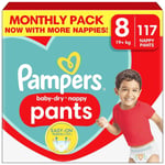 Pampers Baby Dry Size8 Diaper Pants 19+kg Stretchy Large Monthly Pack 117Nappies