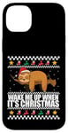 Coque pour iPhone 14 Plus RÉVEILLE-MOI QUAND C'EST NOËL ! Meme Sloth Santa Ugly