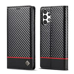 ZTOFERA Compatible with Samsung Galaxy A13 4G Wallet Case, Premium PU Leather Carbon Fiber Flip Case with Card Holder Magnetic Closure Stand View Protective Phone Cover, Horizontal Red Line