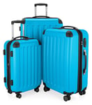 HAUPTSTADTKOFFER - Spree - Set de 3 valises, Bagages rigides, ABS, TSA, extensible, extra léger, 4 roues, (S M & L), Bleu Cyan