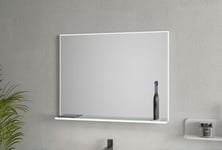 Miroir chauffant anti-buée rectangulaire lumineux LED avec rebord, station de recharge pour smartphone et brosse à dents, 80cm