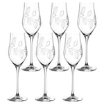 Leonardo Boccio Lot de 6 flûtes à champagne en cristal avec gravure florale – Contenance 340 ml – Passe au lave-vaisselle – Lot de 6 verres à champagne avec ouverture étroite