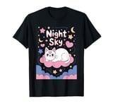 Cute Kawaii Cat Night Sky Illustration T-Shirt