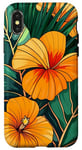 Coque pour iPhone X/XS Orange Art Déco Géométrique Tropical Kauai Hawaii Fleurs