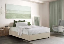 Talamo Italia - Lit double Adele, Lit coffre en tissu, Ouverture frontale, Matelas 140x190 cm inclus, 100% Made in Italy, Beige