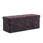 HNNHOME Pouf en velours - Coffre à jouets avec couvercle - Repose-pieds pliable pour salon, chambre à coucher - Anthracite - Taille XL (110 x 40 x 40 cm)