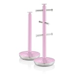 Swan SWKA1054PN Retro Kitchen Towel Pole and 6 Branch Mug Tree, Pink