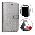 Ph26® Etui Housse Folio Argent À Pois Dorés Pour Zte Blade V8 Lite En Éco-Cuir Avec Porte Cartes, Miroir Et Surpiqures Apparentes