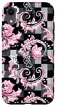 Coque pour iPhone XR Rose aquarelle cachemire et carreaux vichy noir gris blanc