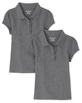 The Children's Place Girls' Short Sleeve Ruffle Pique Polo Multipack Shirt, Dark Heather Gray 2-Pack, S (Pack of 2)