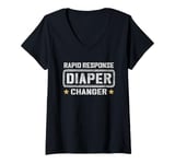 Womens Funny Diaper Changer Newborn Dad On Duty Expecting Baby Mom V-Neck T-Shirt