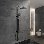 JOHO Inoxy 304 Colonne de Douche Noir Réglable en Hauteur, Système de Douche Pluie pour Salle de Bain Ensemble de Douche pour Baigoire avec Pommeau Douche Carre D20cm.