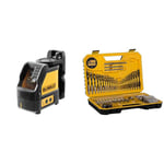 DEWALT DW088CG 2-Way Self Levelling Cross Line Green Beam Laser with Carry Case & DT71563-QZ Combination Drill Bit Set - 100 Pieces - Black Durable Case Included