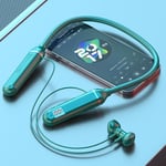 Écouteurs sans fil Bluetooth 5.3 Casque tour de cou Gaming Affichage LED Casque HIFI Sport TWS Écouteurs avec micro Carte TF-Vert D18