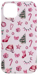 Coque pour iPhone 14 Plus Coquette de Noël rose avec lumière de Noël et bonnet de Père Noël