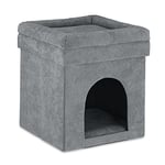 Relaxdays Niche Chat, Maison pour Chat et Petit Chien intérieur, Pouf Pliable, HxLxP: 42 x 38 x 38 cm, Gris