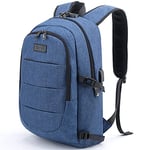 Tzowla Sac a Dos Ordi Portable College Homme,Sac à Dos Ordinateur Voyage Impermeable Antivol avec Port de USB et Serrure,Sac a Dos d Affaire Ecole PC pour Notebook de 17/17,3 Pouces-Bleu