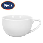 Cappuccino Cup White Porcelain Round Coffee Tea Cup Hot Chocolate 300ml 8Pcs