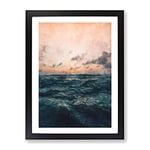 Ocean Beneath A Peach Sky Painting Modern Framed Wall Art Print, Ready to Hang Picture for Living Room Bedroom Home Office Décor, Black A4 (34 x 25 cm)