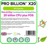 Pro Billion X20, 20bn CFU Strength Probiotic Supplement (60 Capsules) LINDENS UK