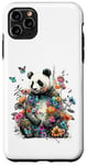 Coque pour iPhone 11 Pro Max Panda mignon avec fleurs et papillons pour femmes, filles et enfants