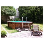 Piscine hors sol bois hexagonale - 410x120cm - Liner Bleu + Bâche à bulles-AZURA  