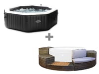 Pack spa gonflable Intex PureSpa Carbone octogonal Bulles et Jets 4 places + Ensemble mobilier