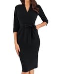 GRACE KARIN Robe Crayon de Cocktail Rétro pour Femme Robe Midi Chic et Élégante avec Ceinture Noir L