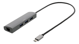 Deltaco USB-C till USB 3.0 hub & RJ45 1Gbit/s 3x 3.0-portar 5Bgit/s 0,4 m kabel