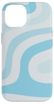 iPhone 14 Retro Liquid Light Blue Swirl Aesthetic Striped Pattern Case