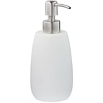 Porte-savon liquide, 300 ml, rechargeable, salle de bain, distributeur shampoing, pompe en inox, rond, blanc - Relaxdays