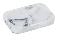 WENKO Coupe à Savon Desio, Porte-Savon pour Le Morceau de Savon, Accessoire de Salle de Bain en Pierre à l'aspect marbre, Coupe de Rangement pour Un aménagement de Bon goût, Blanc/Gris, 12,7x2x8,8cm