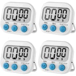 4-pack magnetiska timers: Mångsidig nedräknings- och stoppur för barn, läxor, fitness - tydlig display (vit)