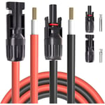 Cable d'extension solaire connecteur male et femelle vers fil nu 10AWG 20 pieds rouge + noir avec 1 paire de connecteurs de panneau solaire gratuits