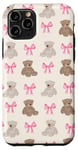 Coque pour iPhone 11 Pro Motif ours beige et marron Coquette avec nœud rose