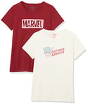 Amazon Essentials Disney | Marvel | Star Wars | Princess Women's Short-Sleeve Crew-Neck T-Shirts (Available in Plus Size), Pack of 2, Captain America, L