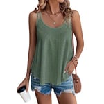 SEDEX Womens Tops, Summer Tops for Women UK Ladies Sleeveless Vests Round Scoop Neckline Swing Vest Tops Loose Fit Tanks Casual Tees Spaghetti Strap Camisole(Green,S)