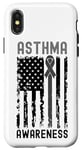 Coque pour iPhone X/XS Ruban gris de sensibilisation à l'asthme avec drapeau américain