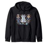 Blue Nutcracker Soldier Blue Christmas Tree Toile Floral Bow Zip Hoodie